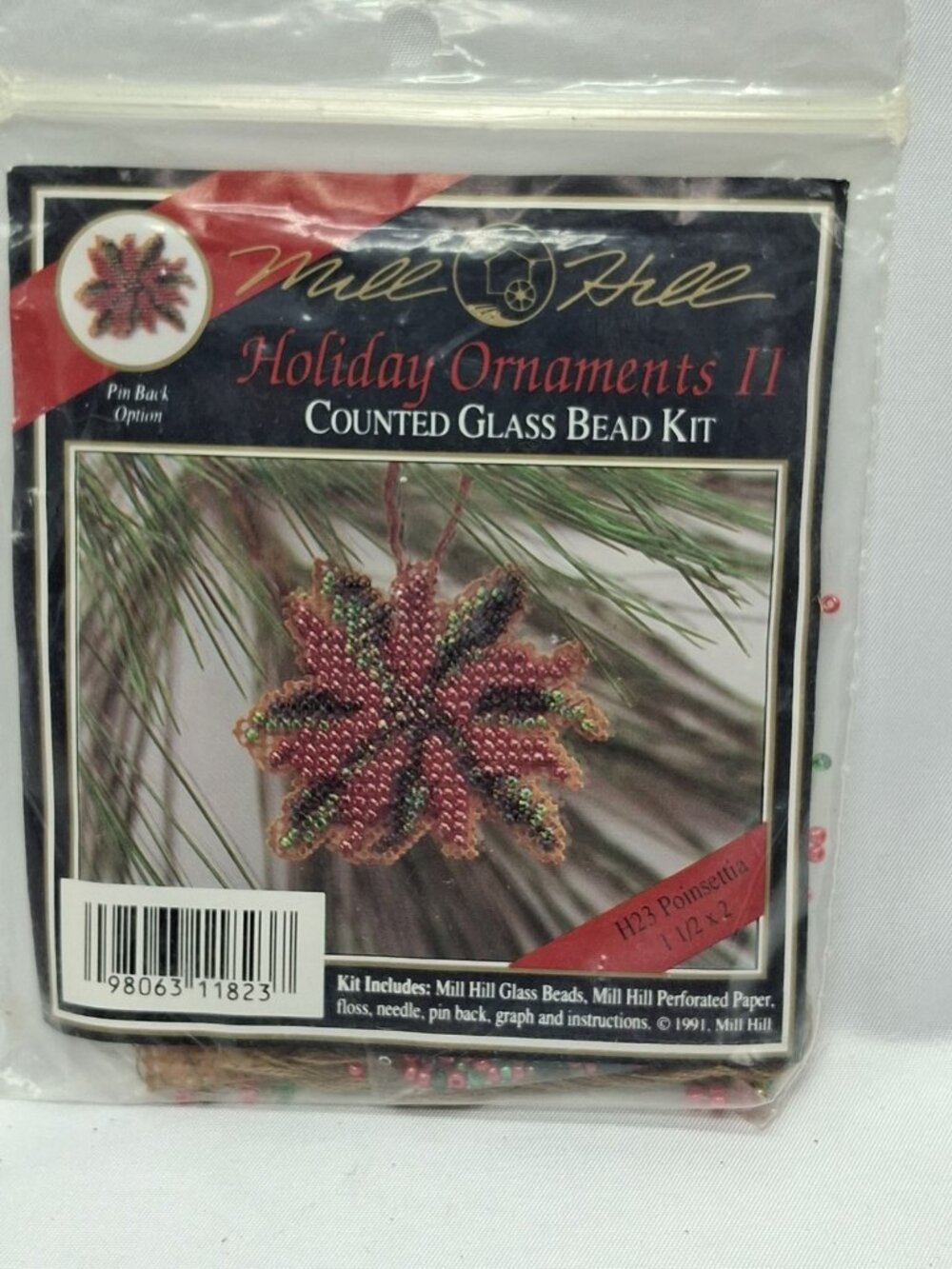 Mill Hill Holiday Ornaments II Counted Glass Bead Kit H23 Poinsettia